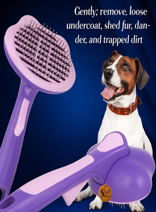 Sage Square 18cm Self Cleaning Brush Comb for Dogs & Cats | Cat Ear Shape Grooming Tool with Click-To-Clean Button | Detangling & Deshedding Brush with Anti-Slip Handle | Easy Fur Removal | All Pet (Type 1) - Image 5